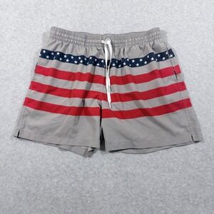 Chubbies Swim Trunks Men Large Gray Red American Flag Stars 5.5" Excellent